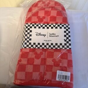 NWT Hedley & Bennett Strawberry Disney Oven Mitts Pink Red Mickey Checkered